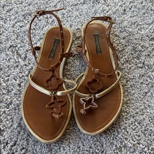 Louis Vuitton Monogram Flower Brown and Gold Leather Sandals Size 35 US 5